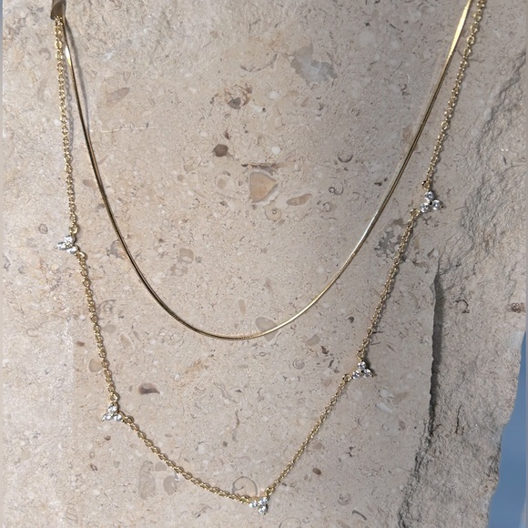 Edelweiss Sterling Silver or 14k Gold-Plated Necklace with CZ flower clusters - Picture 2 of 13